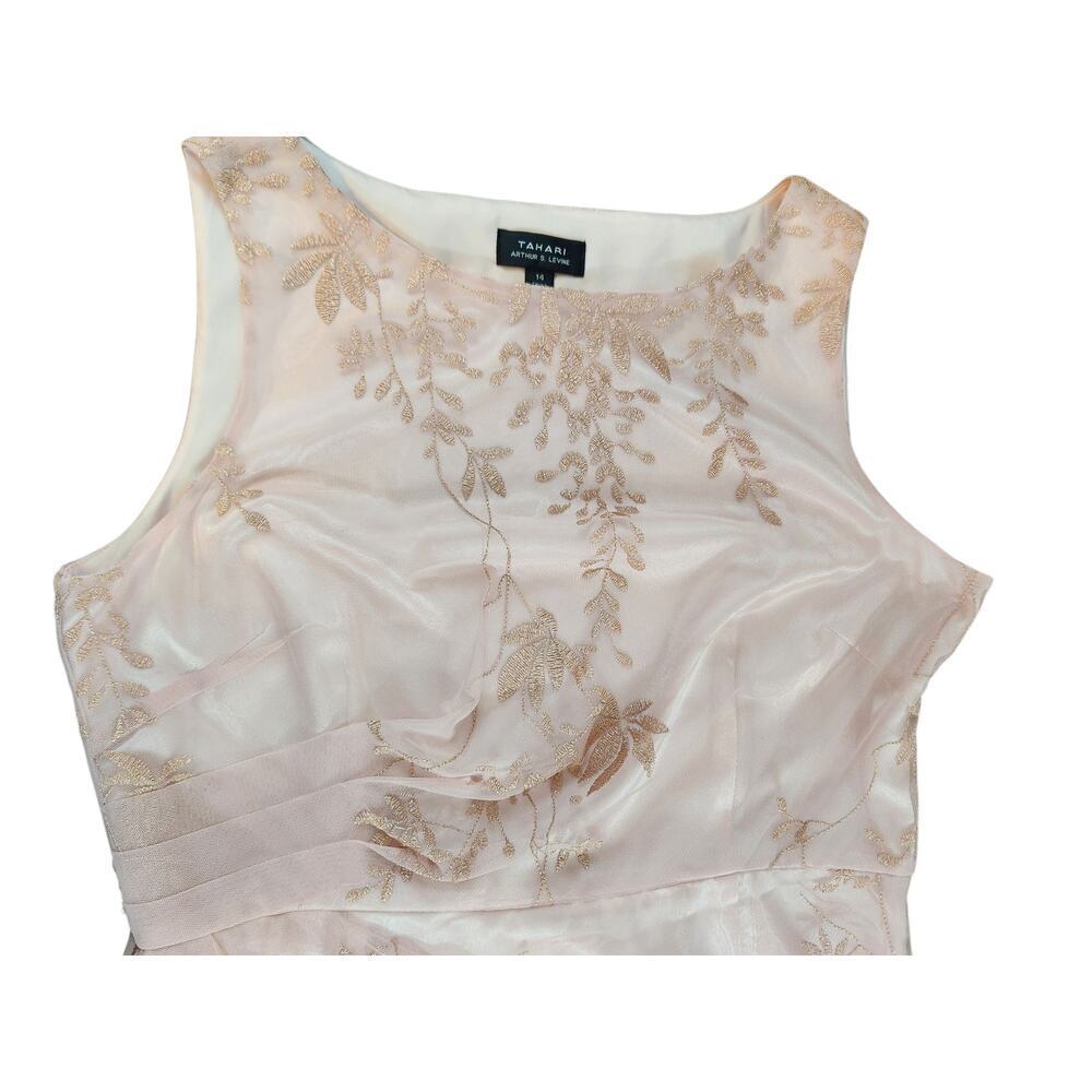 Tahari Arthur S. Levine ASL dress sz 14 pink metallic embroider sheer lined - Picture 4 of 16